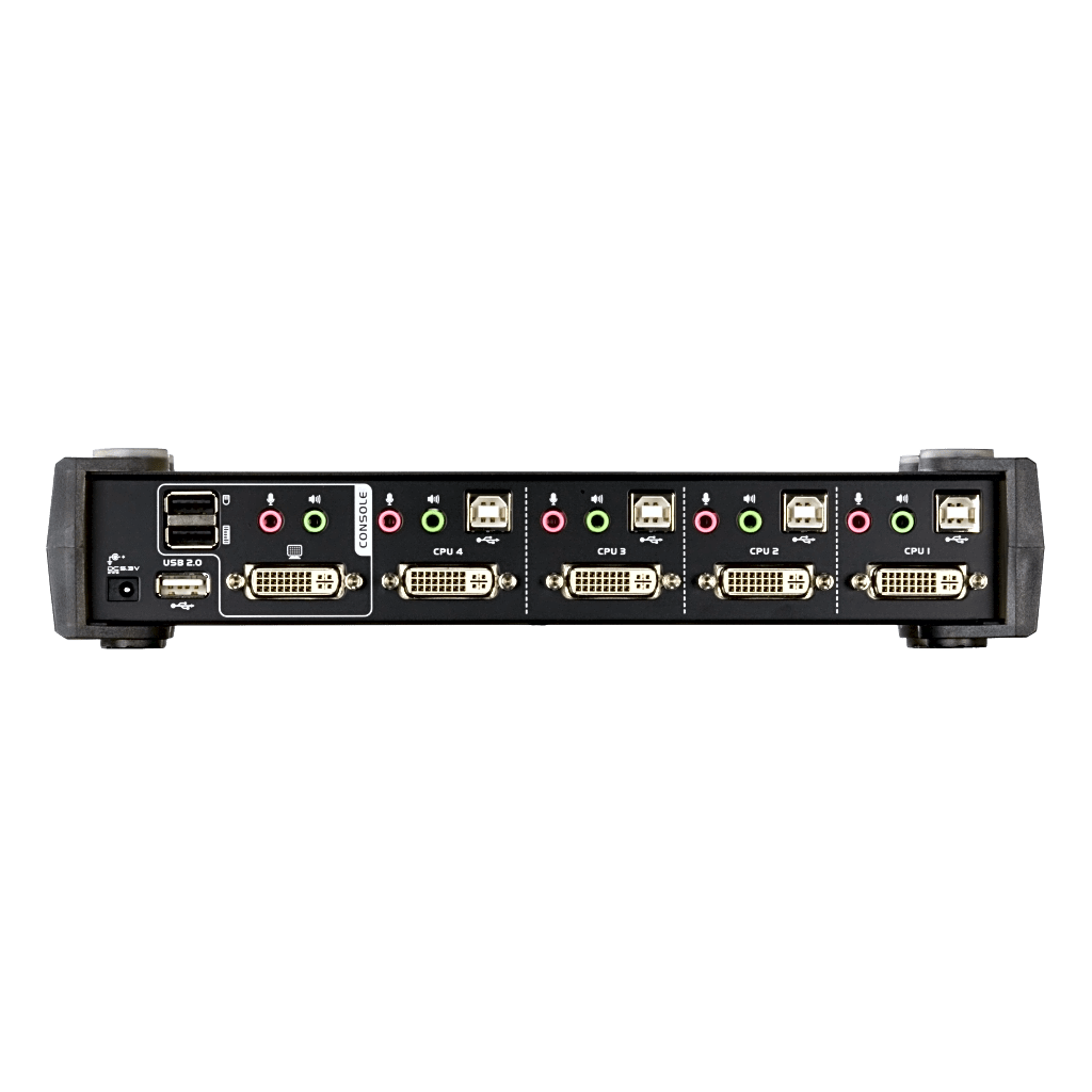 KVMP Switch 4 Puertos | USB DVI Audio | Video DynaSync | 1920 x 1200 | Hub USB 2.0 Integrado | HDCP Compatible | Conmutación Independiente KVM-USB-Audio | Multiplataforma