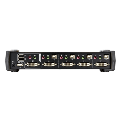 KVMP Switch 4 Puertos | USB DVI Audio | Video DynaSync | 1920 x 1200 | Hub USB 2.0 Integrado | HDCP Compatible | Conmutación Independiente KVM-USB-Audio | Multiplataforma