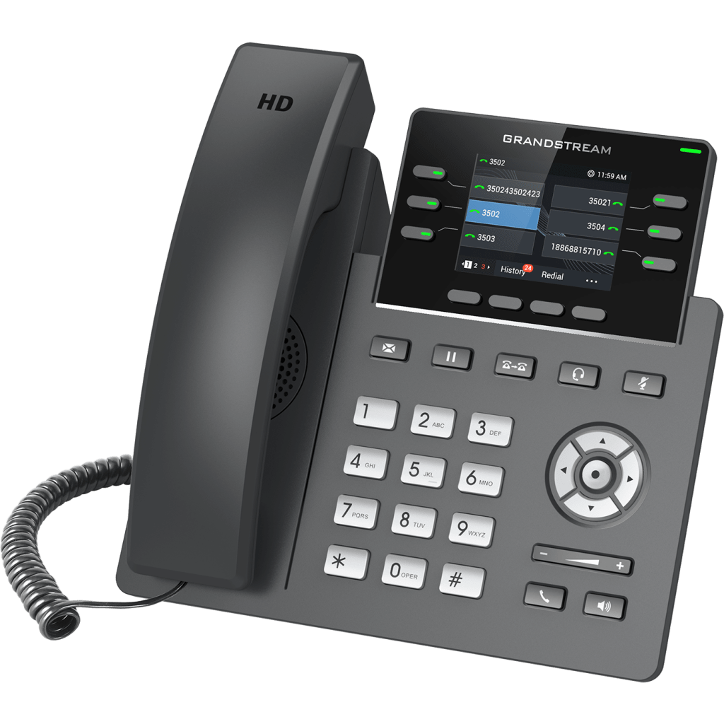 TELÉFONO IP 6 LÍNEAS GRADO OPERADOR / 24 TECLAS MULTIPROPÓSITO VIRTUALES / WI-FI 6 DOBLE BANDA Y BLUETOOTH / DOS PUERTOS GIGABIT / PANTALLA LCD A COLOR INTERCAMBIABLE / SEGURIDAD NIVEL EMPRESARIAL