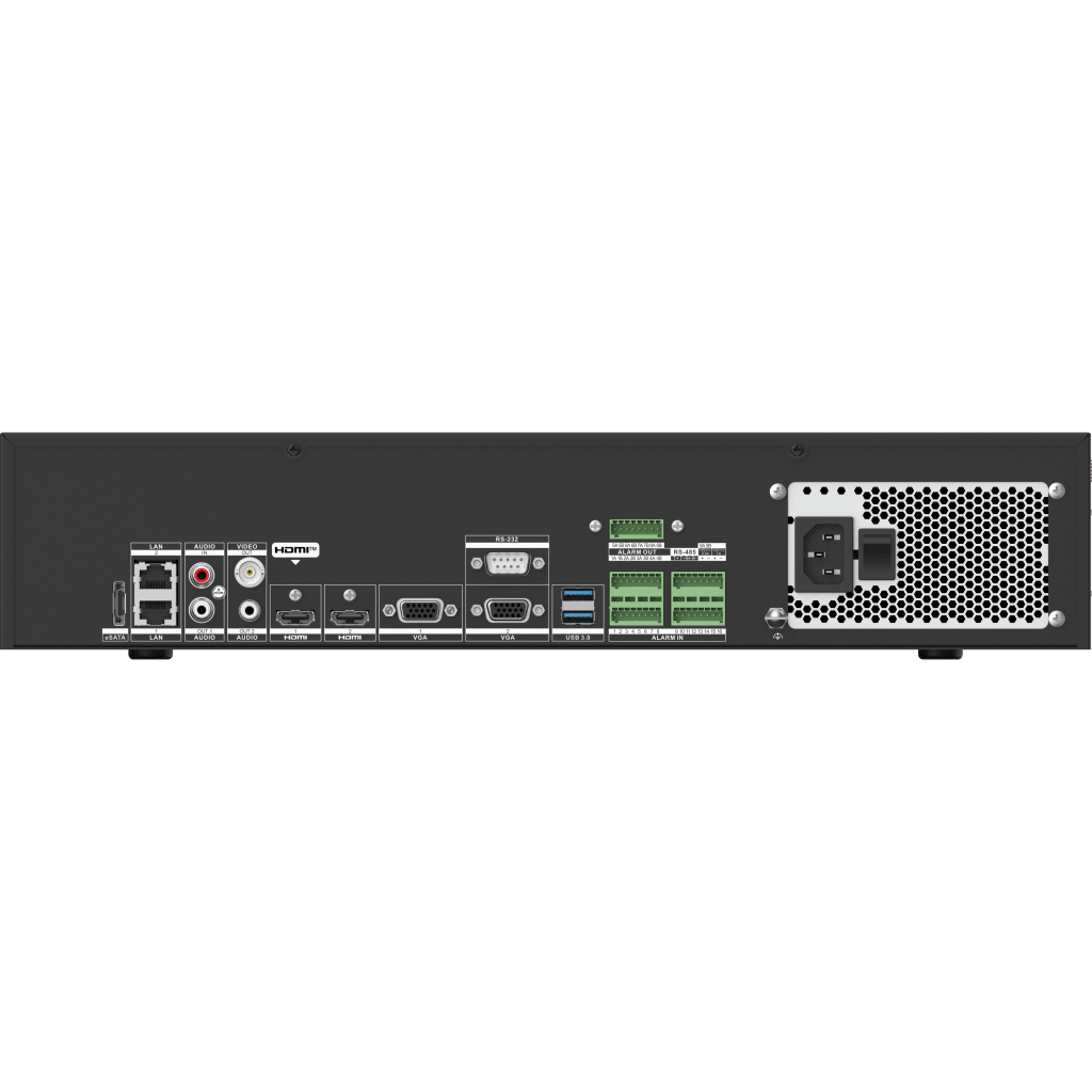 NVR 12 Megapixel (4K) / 32 Canales IP / 8 Bahías de Disco Duro / 2 Tarjetas de Red / Soporta RAID / HDMI en 4K / Soporta POS / Reconocimiento Facial / Bases de Datos / Hasta 100,000 Fotografías