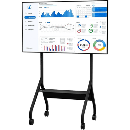 Carro Móvil para Pantalla Plana / 43" a 75"+ Displays / Altura Ajustable 49.8"-65.8" (126.5-167.1 cm) / Capacidad 150 lb (68 kg) / 4 Ruedas Dobles 4" (102 mm) / Gestión de Cableado Interno / Estructura Tubular / Incl