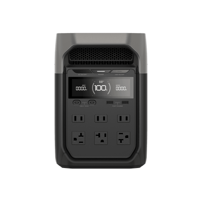 Estación de Energía Portátil Delta 3 1024Wh Litio LFP / 6 AC 1800 W (Max. 2200W) / 2 USB-C 100W / Capacidad para Aumentar Respaldo / Cargador de Coche 10A a 12.6V / Conectividad WiFi y Bluetooth (App) / Carga Solar 500W Max.