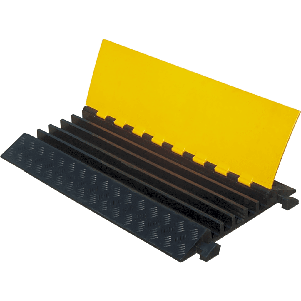 Protector de Cable de 5 Canales / Base de Goma y Tapa de Plástico / Capacidad 4.6 Toneladas / Canal 38x35MM / Longitud 90 cm / Amarillo y Negro
