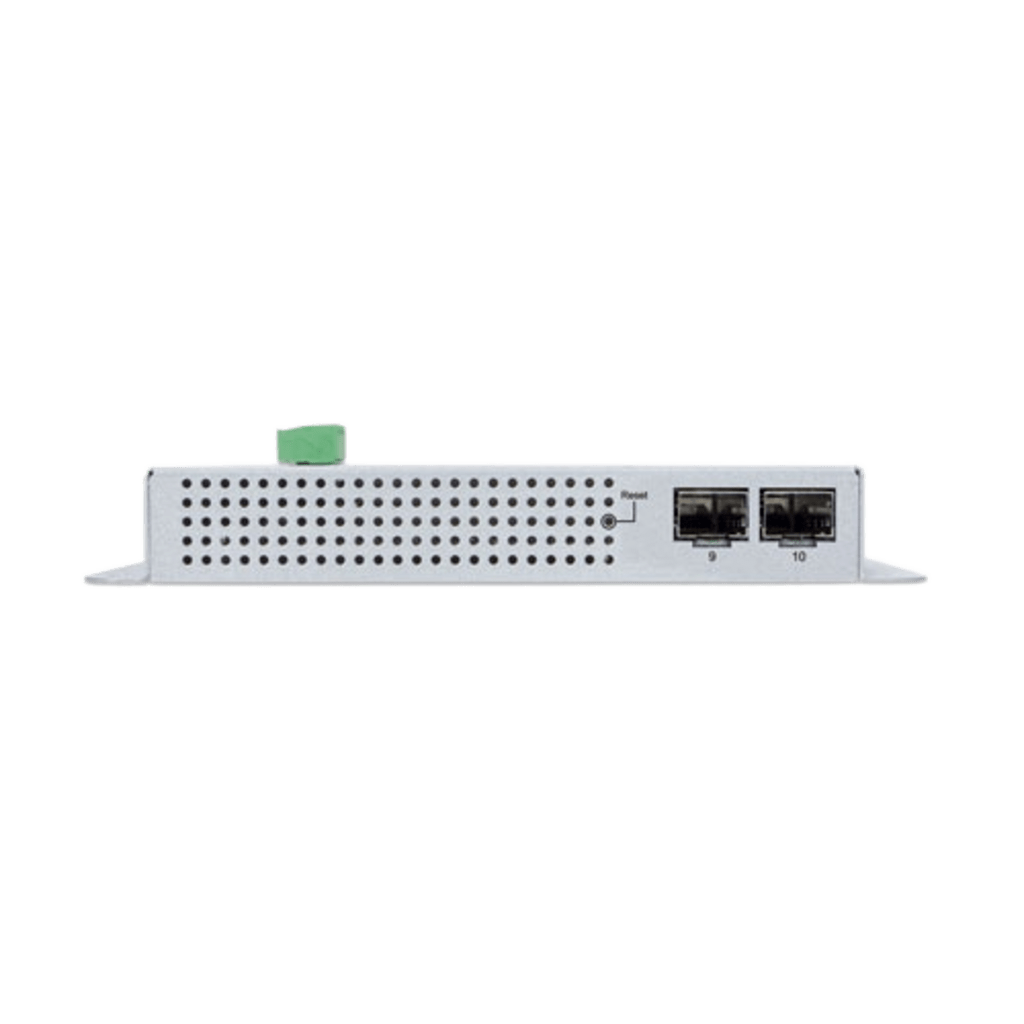 Switch Industrial Flat-Type 8 Puertos Gigabit C/PoE 802.3at, 2 Puertos SFP, LCD