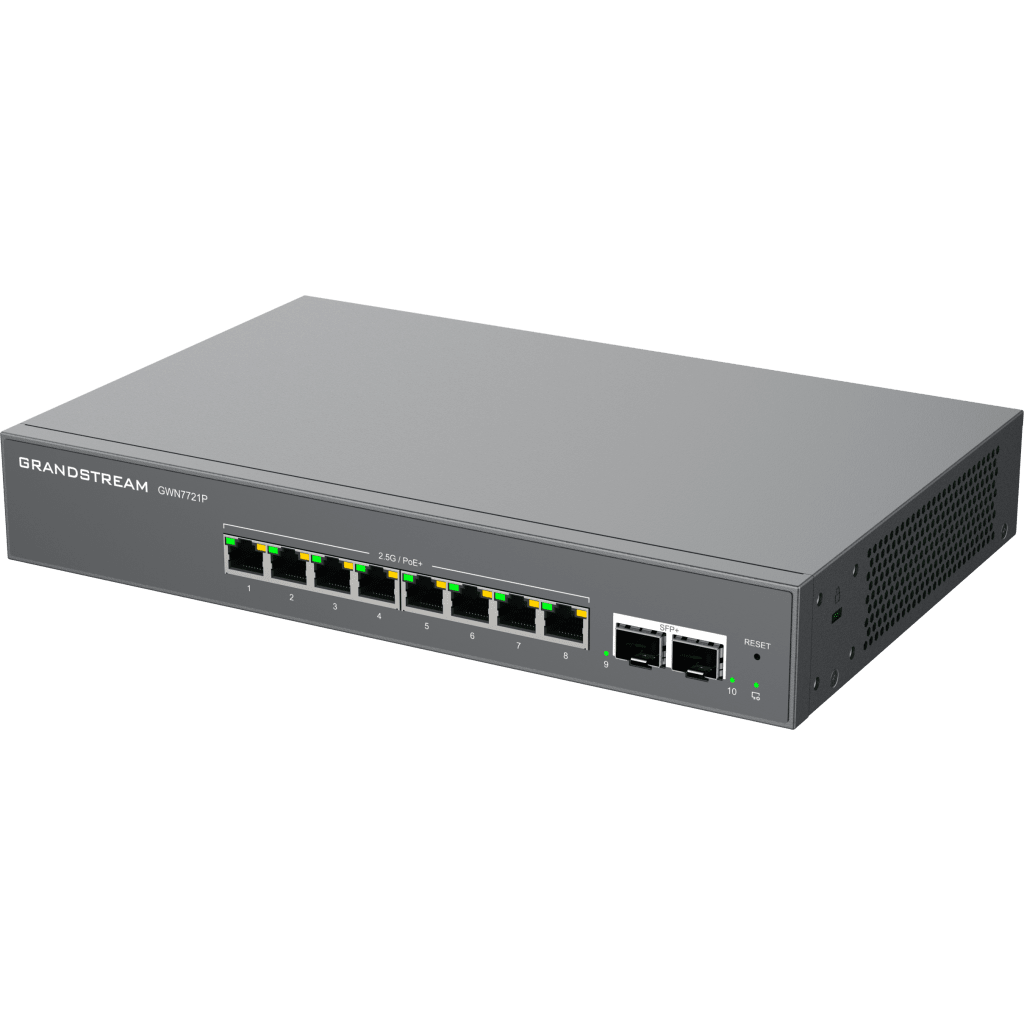 Switch L2 Lite Administrable de 10 Puertos / 8 Puertos Ethernet 2.5 Gigabits / 2 Puertos SFP+ 10 Gigabits / PoE+ 802.3af/at / VLAN 802.1Q / QoS / IGMP Snooping / Montaje en Escritorio o Pared