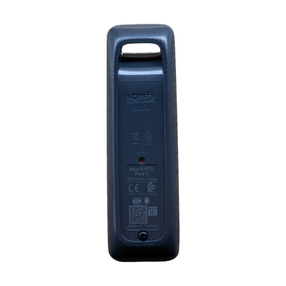 Control remoto 5 canales para motores de persiana Somfy con señal inalámbrica, instrucciones: sube, baja y detener, con posición favorita programada.