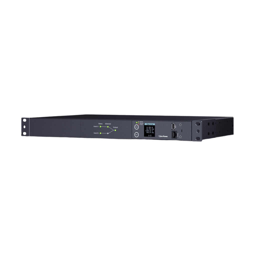 PDU ATS (Fuente Redundante Auto-transferible) Medible, Para Distribución de Energía, 2 Entradas 120 Vca NEMA5-15P, Con 10 Salidas NEMA 5-15R, Horizontal 19in, 1UR