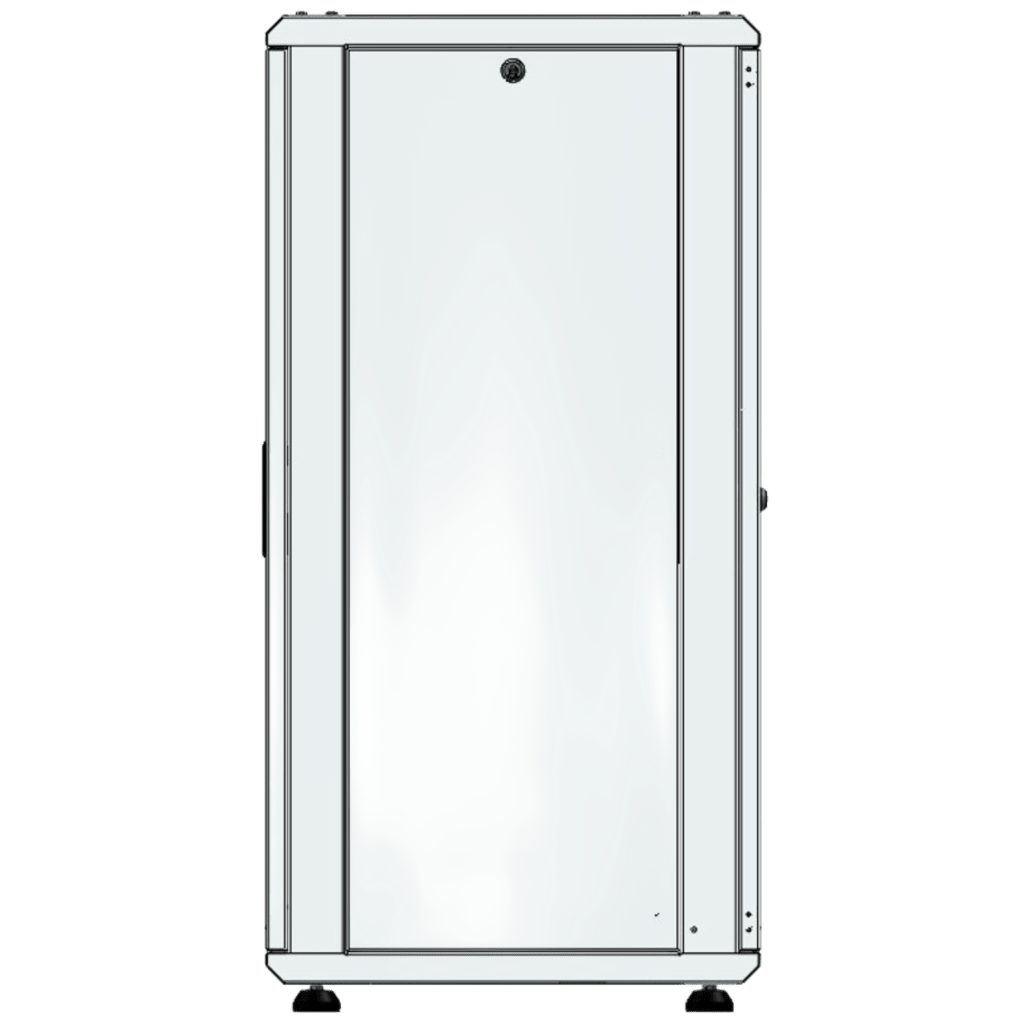 Gabinete Rack 24 Unidades / 19 Pulgadas / Puerta de Cristal / Piso / Acero Calibres 16-18-20 / 750 Kg Carga / 600x605x1190 mm (23.6x23.8x46.9 in) / Vidrio con Cerradura