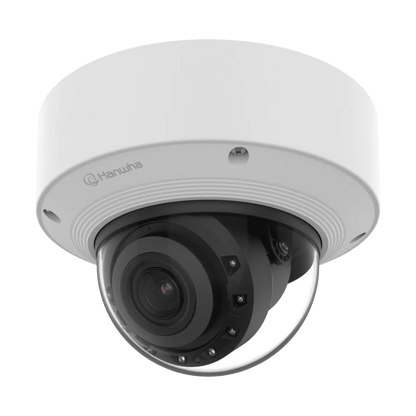 Cámara Domo AI 8 Megapíxeles / Motorizado 4.4-9.3 mm 2.1x / Dual NPU / IR 50 m (164 ft) / IP52 IK10 / Analítica Avanzada IA / extremeWDR 120 dB / Wisenet 9