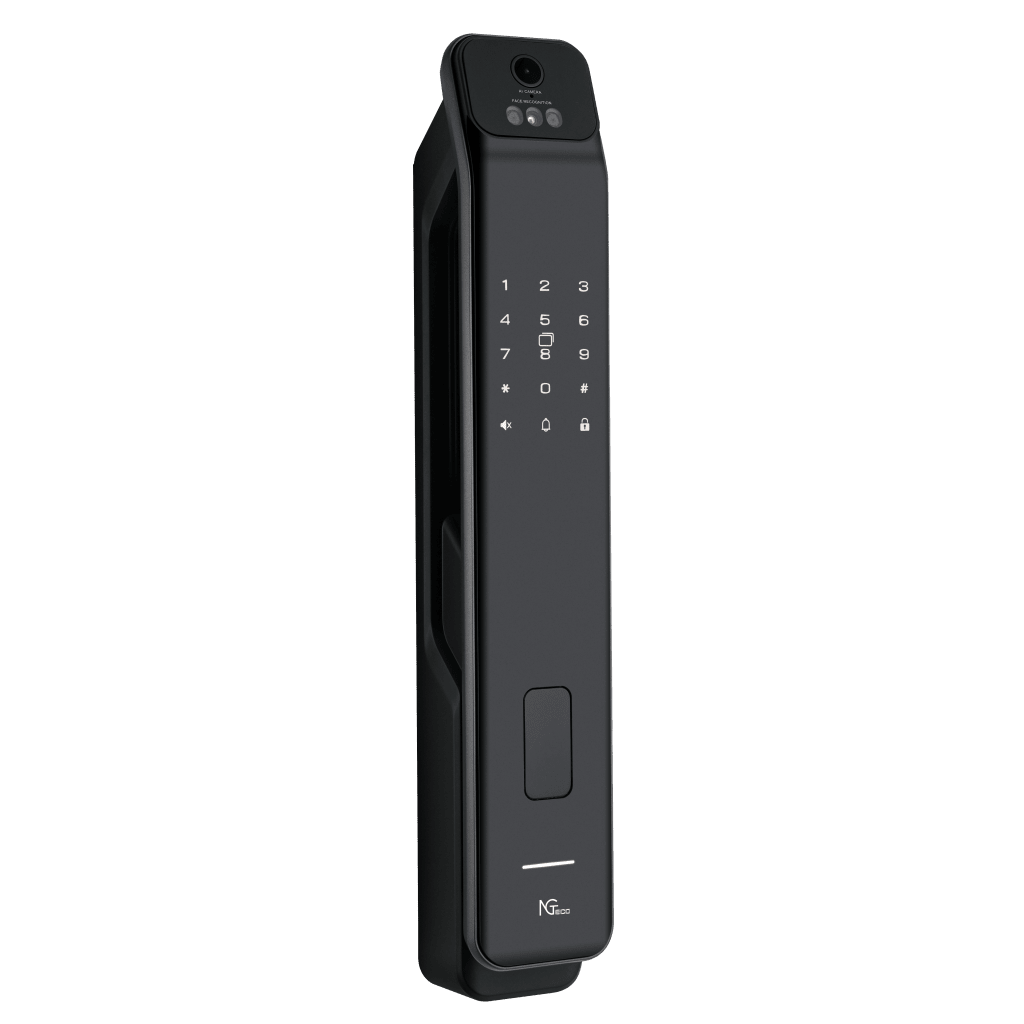 Cerradura Inteligente / Reconocimiento de Venas de la Palma / Reconocimiento Facial / Huella Dactilar / Video Intercom Bidireccional / Wi-Fi 2.4 GHz / App NGTeco Home / Auto Apertura y Cierre / Timbre Integrado / Aluminio / Puerta 45-60 mm (1.77-2.36 in)