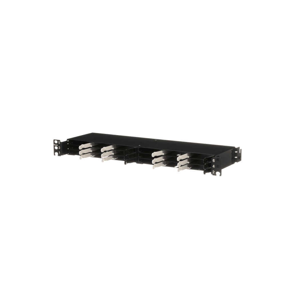 Panel de Distribución de Fibra Óptica, Acepta 18 Cassettes HD Flex en 4 Espacios, Hasta 144 Fibras, 1 UR