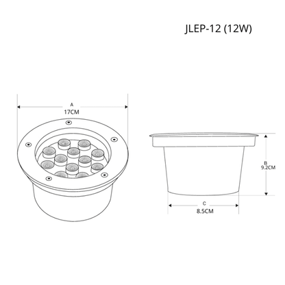 Luminario Empotrar en Piso / Uso en Exterior IP66 / Multivoltaje 110-240V~ 60Hz / Temperatura de Color 6500K  / Ángulo de Luz 36° / Aleación de Aluminio y Vidrio Templado / No Dimeable