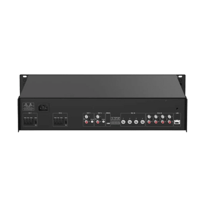 Amplificador de audio | 2 zonas de 250W  | 100V/70V | Calendarización de eventos | Biblioteca de Materiales de Audio | Entrada de Alarma | Hik-connect /Hikcentral profesional