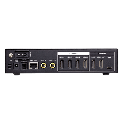 Switcher HDMI a USB 4 Entradas | 4K@60 | USB-C Streaming | Audio Mixer | PiP/Chroma | Control App
