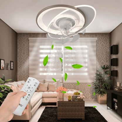 Ventilador de Techo con Luminario LED de 110 V CA 50/60 Hz /  88 W / 3 Tonos de Luz (6500 - 4 000 - 2 700 K) / Con giro 360° / Diámetro 550 mm / 6 Velocidades / Dimeable.