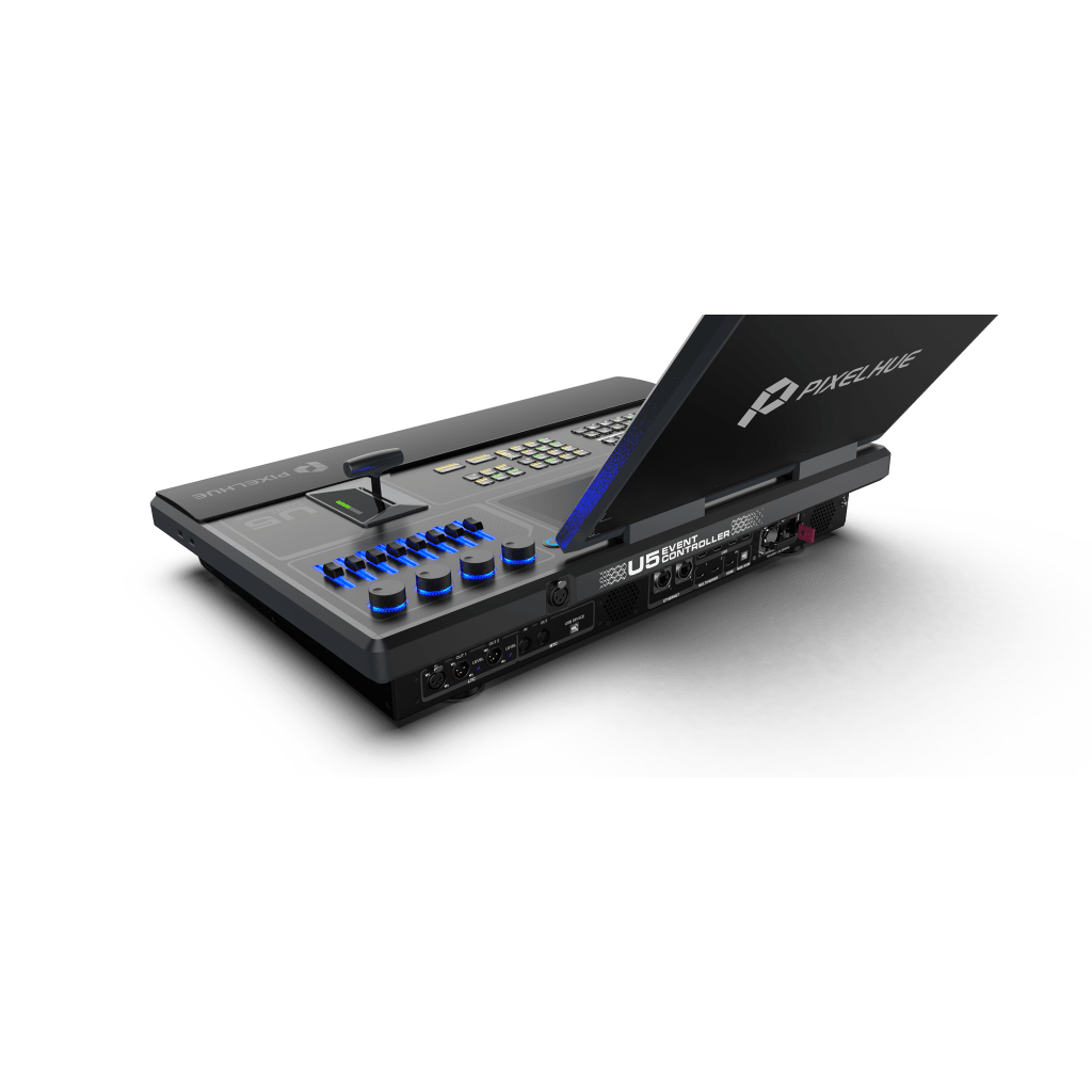 Controlador de Eventos Compacto U5 / Pantalla Táctil Principal 21.5" / Pantalla Inteligente 8" / 87 Botones LCD Programables / 4 Encoders y 8 Faders / Control MIDI y KVM / Diseño Plegable / Software PixelFlow / HDMI 2.0 / 12G-SDI /