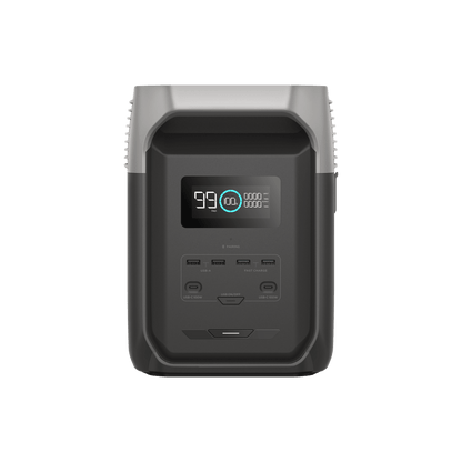 Estación de Energía Portátil Delta 3 1536Wh Litio LFP / 6 AC 1800 W (Max. 3600W) / 2 USB-C 100W / Capacidad para Aumentar Respaldo / Cargador de Coche 10A a 12.6V / Conectividad WiFi y Bluetooth (App) / Carga Solar 500W Max.
