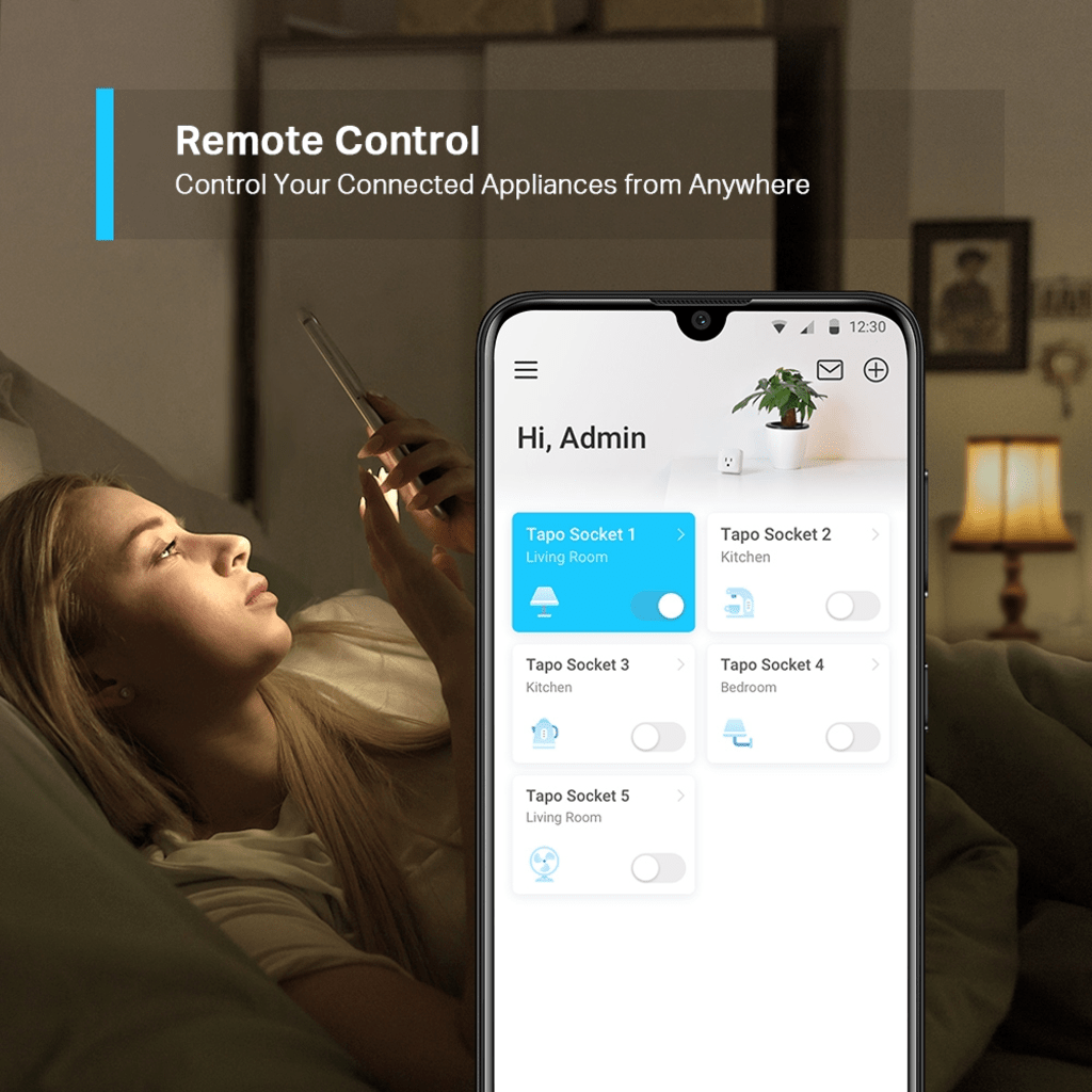 Mini tomacorriente inteligente Wi-Fi, 100 - 120V~, 50/60Hz, 15.0A, compatible con Amazon Alexa y Google Assistant, color blanco.