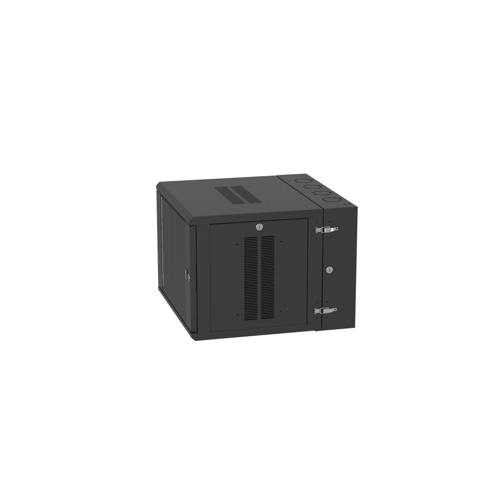 Gabinete PanZone de Montaje en Pared, de 19in, Puerta con Ventana de Seguridad, 9 UR, 635mm de Profundidad, Color Negro