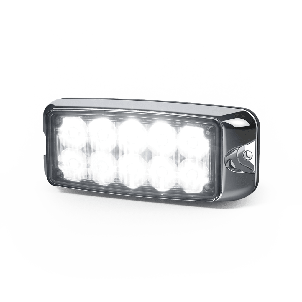 Luz De Advertencia De 5x2" 10 Led, Rojo/Claro, Bisel Cromado, Lente Transparente