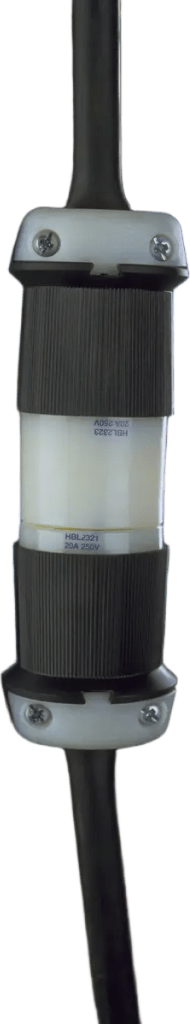 Conector Industrial con Bloqueo de Media Vuelta / 20 A 250 V CA / 2 Polos 3 Hilos / Color Blanco y Negro / Nema L6-20R.