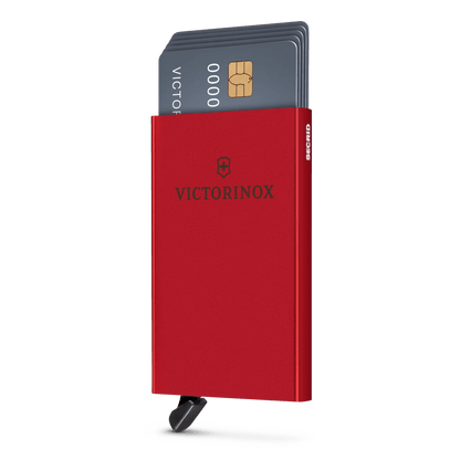 Tarjetero / Almacenamiento Seguro 4-6 Tarjetas / Aluminio Duradero / Protección RFID / Sistema Deslizamiento Patentado / Color Rojo.