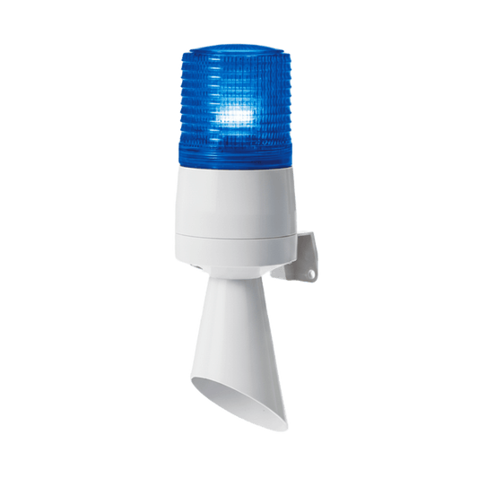 Luz LED con patrones de destello fijo y destellante con buzzer incorporado de alto volumen Máx. 95 dB color Azul 24 VCD