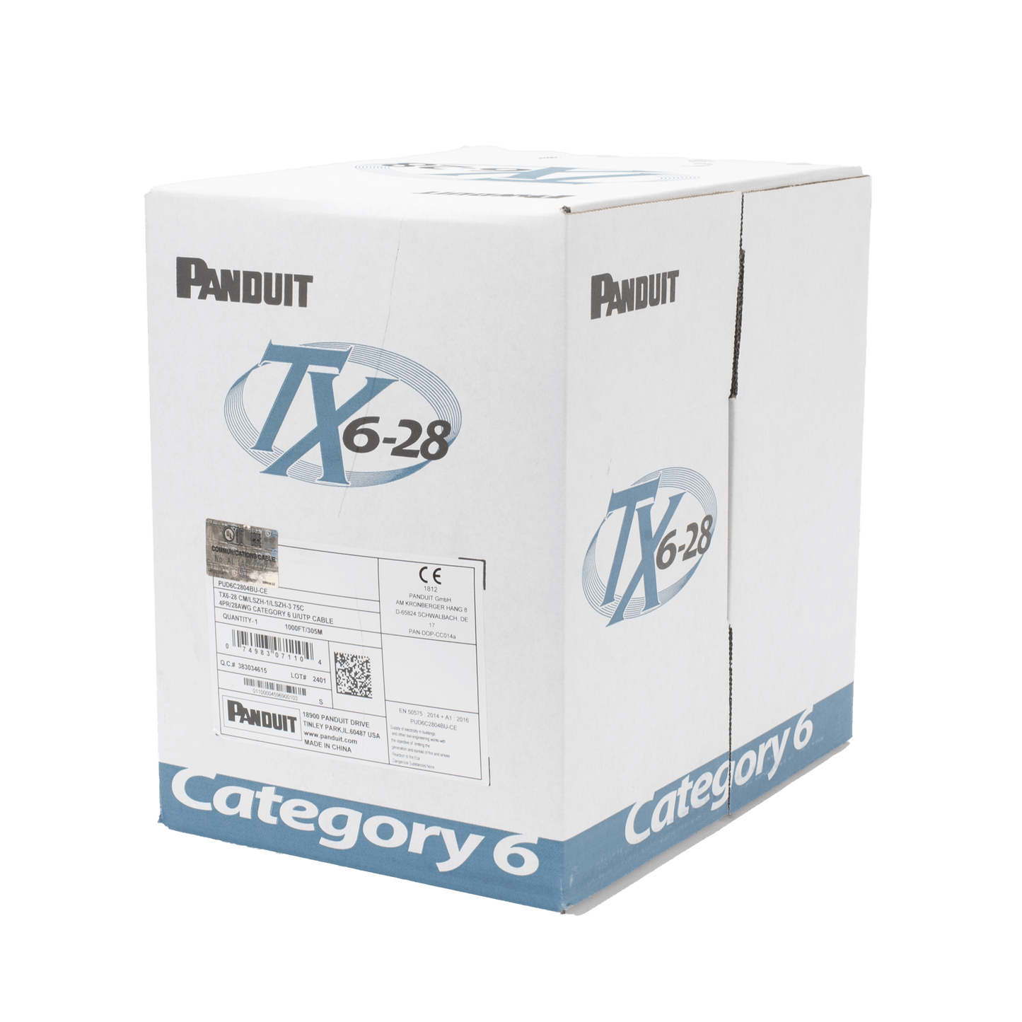 Bobina de Cable UTP 305 Metros (1000 Pies) de Cobre TX6-28Æ, Gris, Categoría 6, Diámetro Reducido (28 AWG), CM/LSZH, de 4 Pares