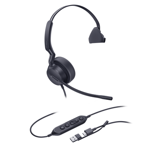 Diadema Cableada Profesional USB-C/A UH44 Mono de Yealink con Cancelación de Ruido por IA y Control de Llamadas Integrado