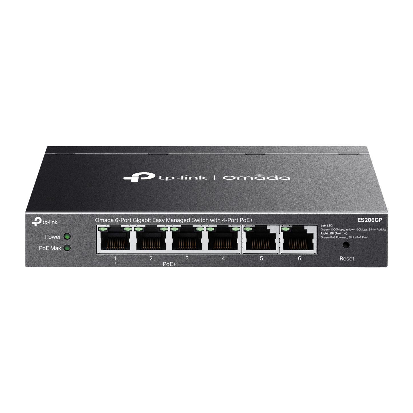 Switch Omada 6 Puertos Gigabit / 4 Puertos PoE+ 65W / Gestión Cloud SDN / Sin Ventiladores / QoS / VLAN / IGMP Snooping / 250 m PoE