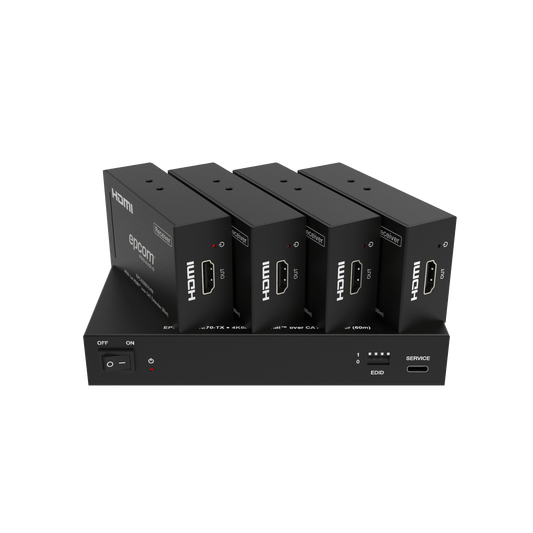 Splitter Extensor 1x4 | 4K@60Hz a 60m | 4K@30Hz a 70m | Cable Cat6 | EDID | HDCP 2.2 | Salida Loop