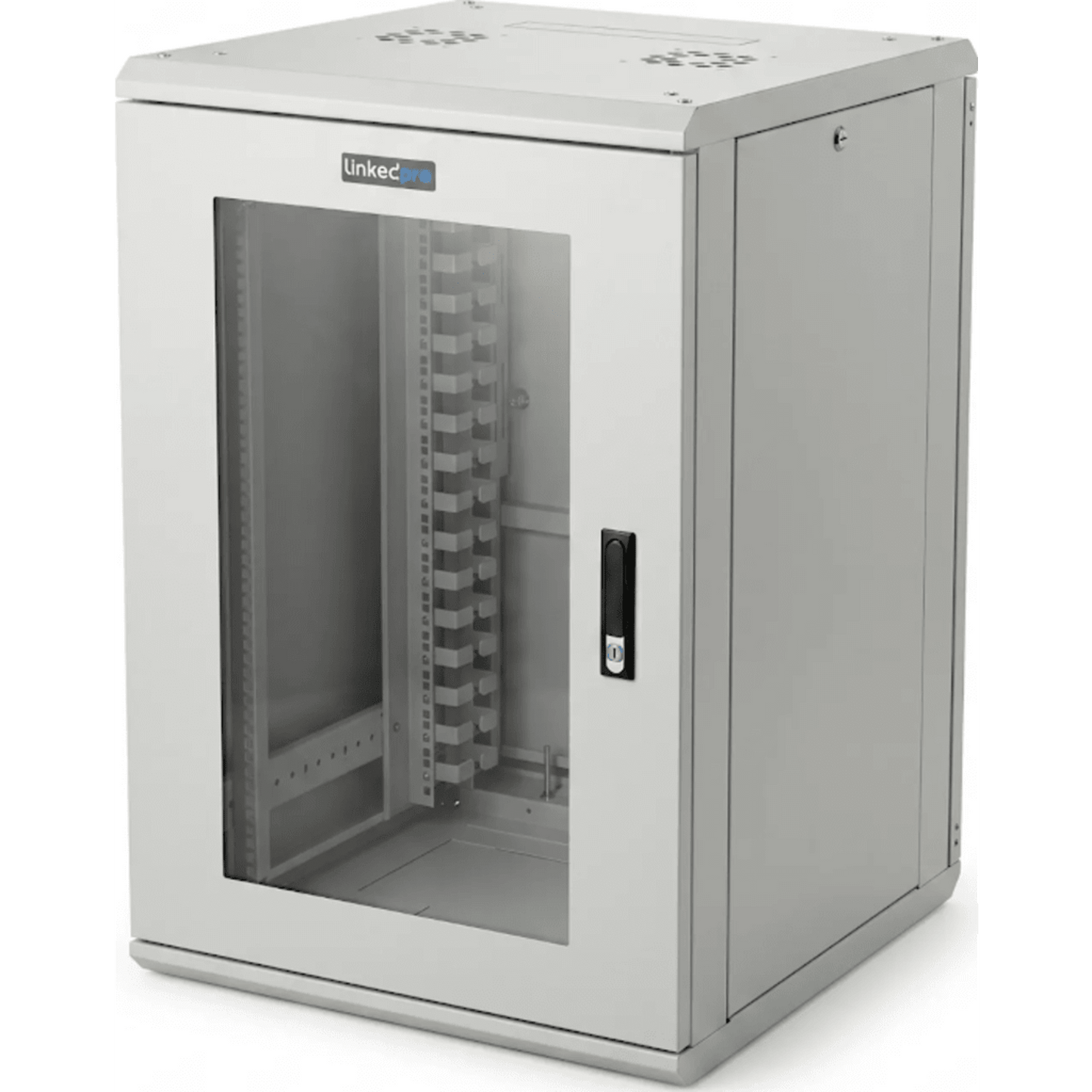 Gabinete Rackeable / 18 Unidades / 19 Pulgadas / Puerta de Cristal / Capacidad de Carga 750 Kg / Dimensiones 600x605x930 mm (23.6x23.8x36.6 in)