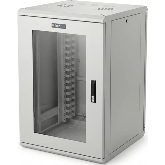Gabinete Rackeable / 18 Unidades / 19 Pulgadas / Puerta de Cristal / Capacidad de Carga 750 Kg / Dimensiones 600x605x930 mm (23.6x23.8x36.6 in)