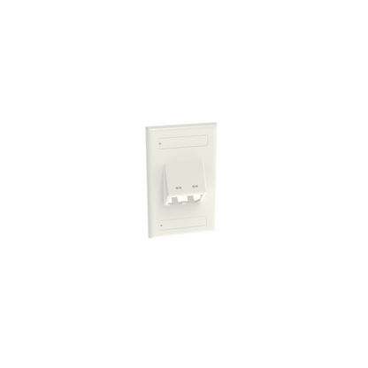 Placa de Pared Vertical Clásica, Salida Para 2 Puertos Mini-Com Inclinados, Con Espacios Para Etiquetas, Color Blanco