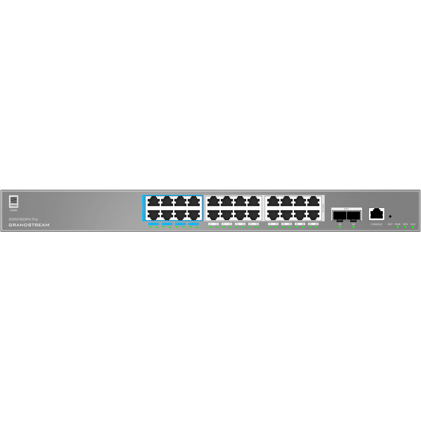 Switch de Red Empresarial L2++ / Serie GWN7800 Pro / 24 Puertos Gigabit PoE 400W / 2 SFP+ / Gestión Cloud GDMS / VLAN 4K / QoS Avanzado / Seguridad Integral