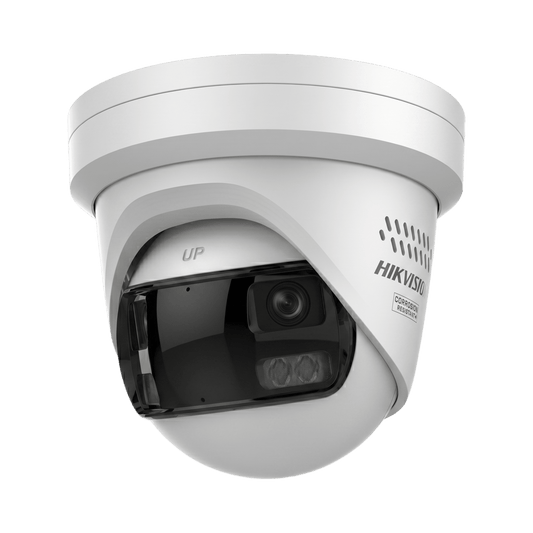 [PROTECCIÓN ACTIVA] Turret IP Panorámica 8 Megapixel / 180° / Imagen a Color 24/7 / PoE / WDR 130° / IP67 / ACUSENSE / Protección Activa (Luz Estroboscópica y Alarma Audible) / MicroSD