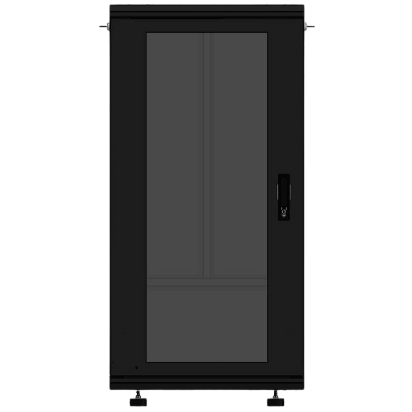 Gabinete Rackeable 19 Pulgadas / 24 Unidades / Piso / Puerta de Cristal / Acero Calibres 16-18-20 / Capacidad 750 Kg / Dimensiones 600x605x1190 mm (23.6x23.8x46.9 in) / Ventilación 120 mm / Cerradura