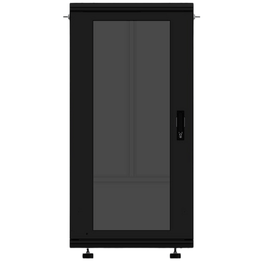 Gabinete Rackeable 19 Pulgadas / 24 Unidades / Piso / Puerta de Cristal / Acero Calibres 16-18-20 / Capacidad 750 Kg / Dimensiones 600x605x1190 mm (23.6x23.8x46.9 in) / Ventilación 120 mm / Cerradura
