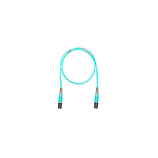 Jumper de Fibra Óptica Multimodo 50/125 OM4, LC-LC Duplex, OFNR (Riser), Color Aqua, 12 Metros (39.37 Pies)