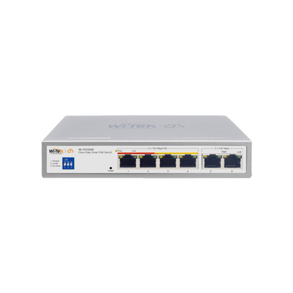 Switch PoE / Administración en la nube / Con 4 puertos 10/100 Mbsp PoE af/at / 2 Puertos Uplink 10/100 MBPS /  Presupuesto 60 W / PoE hasta 250 metros / Soporta protocolo ONVIF