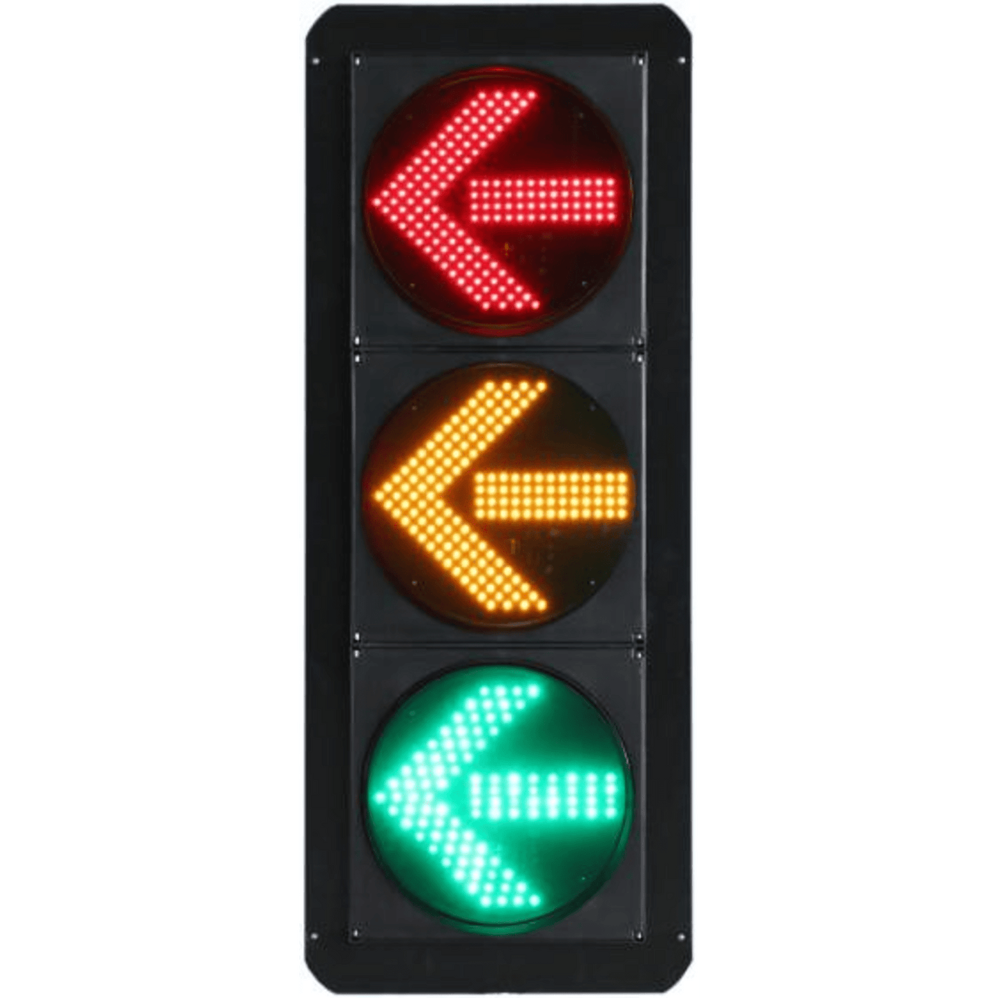 Semáforo Vertical de Giro Izquierdo / LED de Cuatro Elementos / Carcasa PC y ABS / IP53 / Transformador AC 24V / Flecha Izquierda / Protección IP53 / Vida Útil LED ≥100,000 Hrs