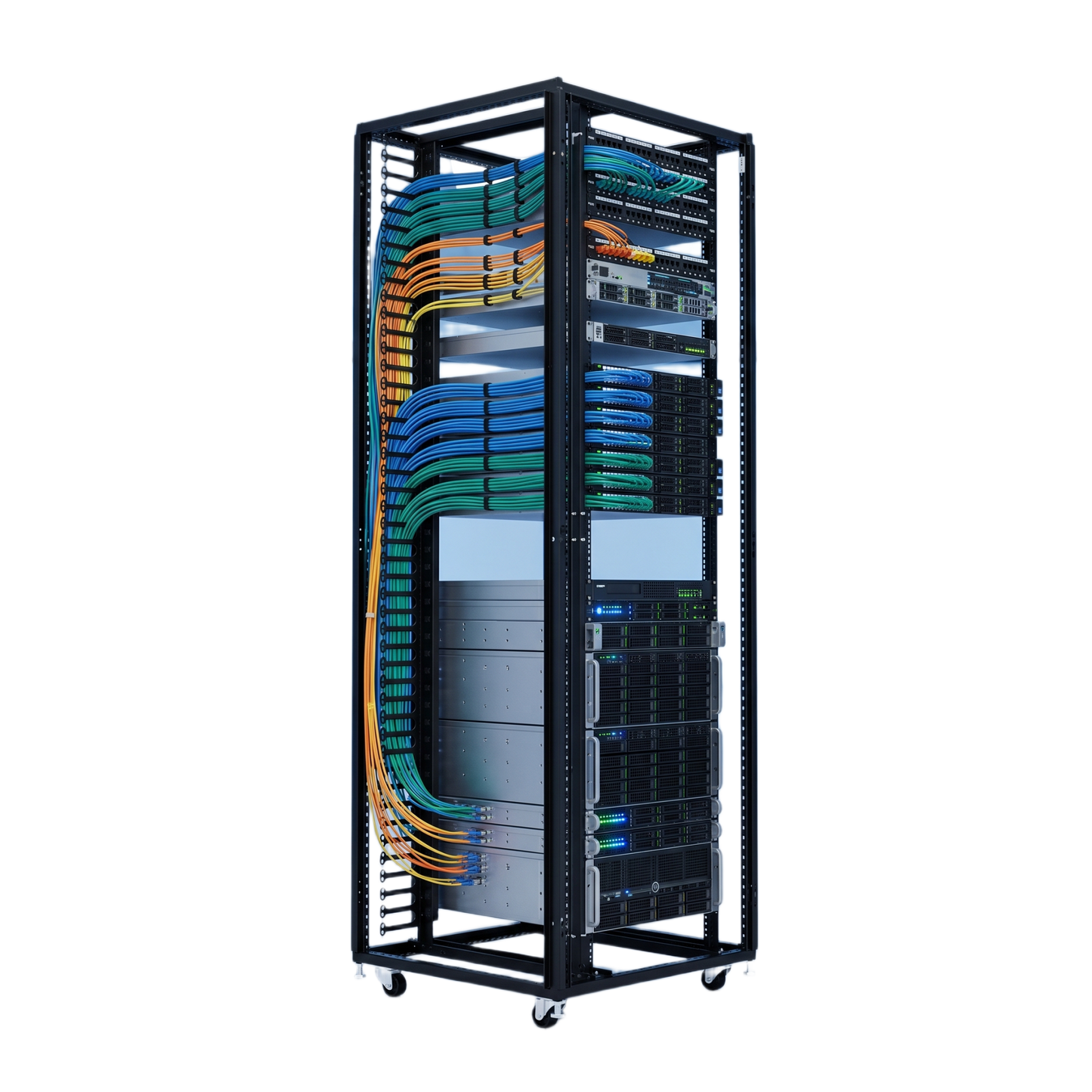 Organizador Vertical de Cables para Rack 45 UR (79 in) / Acero Negro RAL 9005 / Sección 95x208 mm (3.7x8.2 in) / Capacidad 726 Cables / Dedos cada 1.75 pulg / ProLine S1 HOFFMAN