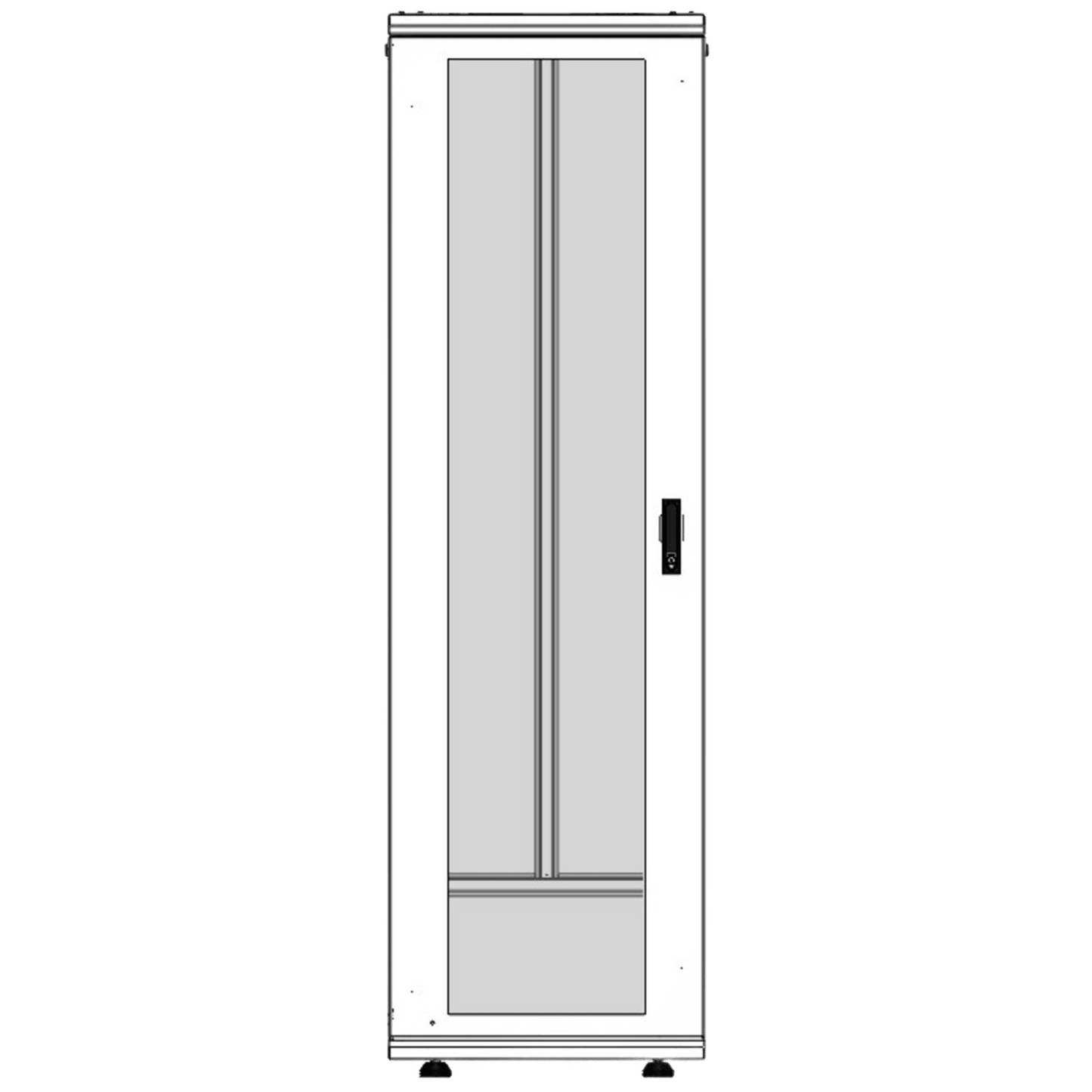 Gabinete Rack 42 Unidades / Piso 19 Pulgadas / Puerta Cristal Templado / Capacidad Carga 1000 Kg / Acero Calibres 16-18-20 / Ventilación Superior / Ruedas y Niveladores / Cerradura Seguridad