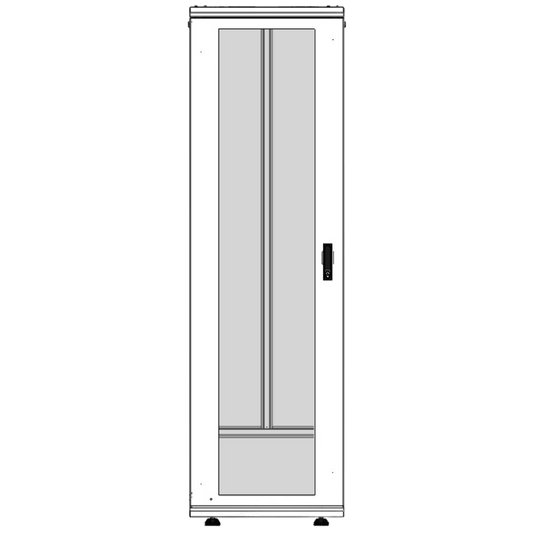 Gabinete Rack 42 Unidades / Piso 19 Pulgadas / Puerta Cristal Templado / Capacidad Carga 1000 Kg / Acero Calibres 16-18-20 / Ventilación Superior / Ruedas y Niveladores / Cerradura Seguridad