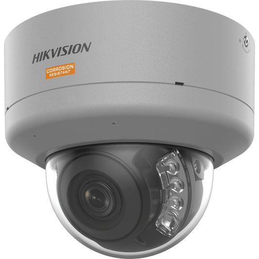 [Dual Light + ColorVu] Domo IP 4 Megapixel / Lente 2.8 mm / Polimero Anticorrosivo (Ideal para Zonas Costeras o Alta Salinidad) / 40 Mts IR + 40 Mts Luz Blanca / 2 Micrófonos Integrados / WDR 130 dB / IP68 / IK10