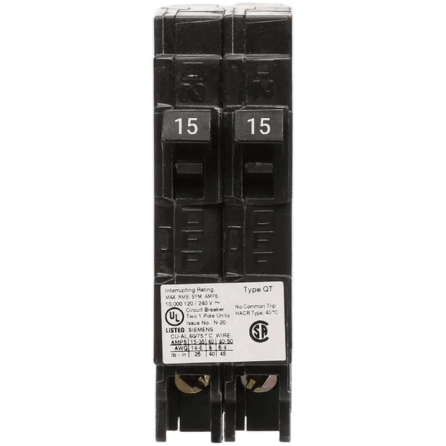 Interruptor automático DUPLEX enchufable tipo QT 2 polos, 30-20 amp