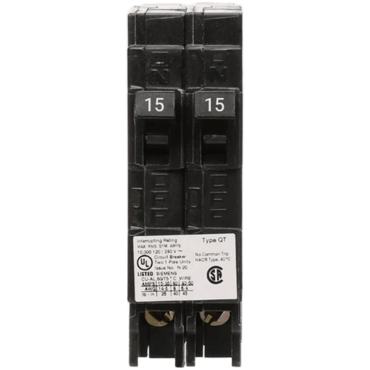 Interruptor automático DUPLEX enchufable tipo QT 2 polos, 30-20 amp