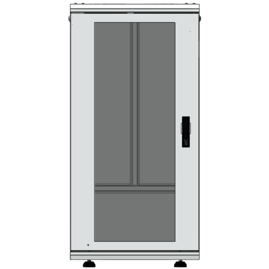 Gabinete Rack 24 Unidades / 19 Pulgadas / Puerta de Cristal / Piso / Acero Calibres 16-18-20 / 750 Kg Carga / 600x605x1190 mm (23.6x23.8x46.9 in) / Vidrio con Cerradura