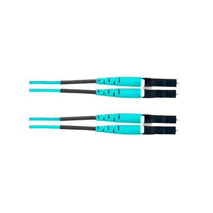 Jumper de Fibra Optica Multimodo 50/125 OM4, LC-LC Duplex, OFNR (Riser), Color Aqua, 25 Metros
