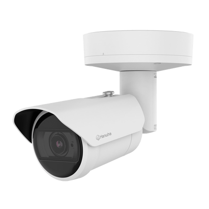 Cámara Bullet AI IR 2 Megapixel (1080p) / Lente 2.8-12 mm / IR 50 m (164 ft) / IP66-IP67-IK10 / Análisis IA / Wisenet 9 / Dual NPU / -40°C a +60°C / PoE